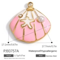Pink and white shell pendant in stainless steel with golden star and small pearl - Stainless Steel Pink Shell Star Style (PJ93757A)