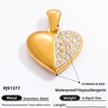 Pendentif cœur en acier inoxydable plaqué or 18k avec zircone pour bijoux DIY - Pendentif Cœur en Zirconium Starfire (PJ91377)