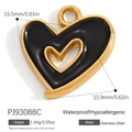 Schwarzer Emaille-Herzanhänger aus 18K vergoldetem Edelstahl für DIY-Schmuckherstellung - Schwarzes Doppelschichtiges Hohles Herz Anhänger (PJ93088C)