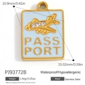 Pendentif valise bleu avec avion doré et cristaux en acier plaqué or 18 carats - Avion Passeport Bleu Clair (PJ93772B)