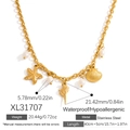 Edelstahl Halskette mit 18K Goldbeschichtung Seestern Muschel und weißen Perlen - Perlen-Seestern-Stil (XL31707)