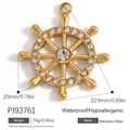 Gold stainless steel ship wheel pendant with sparkling clear crystals in 22mm size - Stainless Steel Gold Ship Wheel Style (PJ93761)