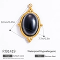 Waterproof 18k gold plated stainless steel pendant with black obsidian stone oval charm - Vintage Textured Oval Pendant (PJ91419)