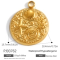 Golden stainless steel waterproof starfish shell pendant with ocean relief motifs - Stainless Steel Marine Life Relief Style (PJ93762)