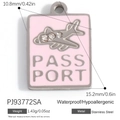 Pendentif passeport en acier inoxydable émail rose avec avion et zircons roses - Passeport Base Rose Argent (PJ93772SA)