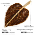 Golden stainless steel leaf pendant with brown enamel and sparkling zircon inlay - Dark Brown Leaf Zircon Pendant (PJ93277D)