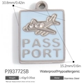 Pendentif passeport en acier inoxydable émail bleu avec avion et pierres zircon - Passeport Base Bleue Argent (PJ93772SB)