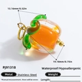 Cute orange glass pumpkin pendant made of stainless steel for DIY jewelry making - Pumpkin Style (PJ91318)