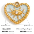 Golden stainless steel heart-shaped evil eye pendant with light blue enamel and zircon - Stainless Steel Blue Eye Heart Style (PJ93766B)