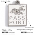 Pendentif passeport en acier inoxydable avec émail blanc, contour avion et petits strass - Passeport Base Blanche Argent (PJ93772SC)