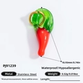 Red and green chili pepper pendant in stainless steel with 18.93mm length measurement - Chili Style 2PCS Set (PJ91239-2PCS)