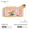 18K gold plated stainless steel boarding pass pendant with pink enamel design - Gold Pink Boarding Pass Style (PJ93773)