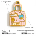 Pendentif valise de voyage en émail rose et bleu en acier inoxydable pour bijoux DIY - Valise Rose (PJ93776)