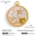 Waterproof stainless steel ocean pendant with gold starfish and pearl shell charms - Stainless Steel Ocean Relief Circle A (PJ93774A)