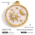 Pendentif céleste en acier inoxydable avec motif soleil et lune en émail blanc doré - Étoile et Lune Blanc Nacré (PJ93777B)