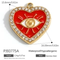 Red heart-shaped stainless steel pendant with gold evil eye and crystal border - Stainless Steel Red Eye Heart Style (PJ93775A)