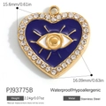 Blue evil eye heart pendant in stainless steel with white zircon stones and enamel - Stainless Steel Blue Eye Heart Style (PJ93775B)