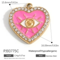 Pink enamel heart pendant with evil eye design and zircon inlay in stainless steel - Stainless Steel Pink Eye Heart Style (PJ93775C)