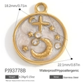 Pendentif céleste en acier doré avec lune, étoile et émail blanc pour bijoux - Soleil Étoile Lune Blanc Perle (PJ93778B)