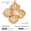 Pink and white enamel flower pendant in gold stainless steel with bead details - Stainless Steel Pink White Flower Style (PJ93781A)