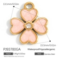Pendentif trèfle à quatre feuilles en émail rose avec zircon en acier doré - Trèfle Base Rose Doré (PJ93780GA)