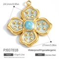 Golden clover stainless steel pendant with blue and white enamel inlay for necklaces - Stainless Steel Blue White Flower Style (PJ93781B)