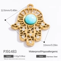 18k vergoldeter Hamsa-Anhänger aus Edelstahl mit blauem Stein und Kristallen - Hohle Hamsa-Hand Mit Zirkonia (PJ91483)