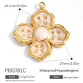 Pink enamel four-leaf clover stainless steel pendant with dimensions and weight info - Stainless Steel Pink Flower Style (PJ93781C)