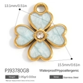 Pendentif trèfle en acier inoxydable doré avec incrustation pailletée bleu clair - Trèfle Base Bleue Doré (PJ93780GB)