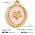 Oval pink enamel stainless steel pendant with white pearls and star detail - Stainless Steel Pink Pearl Star Style (PJ93782A)