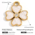 Pendentif trèfle en acier inoxydable doré avec texture marbre blanc et cristal - Trèfle Base Blanche Doré (PJ93780GC)