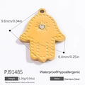 Goldener Hamsa-Hand-Anhänger aus Edelstahl mit weißem Zirkon und Abmessungen - Gepunktete Hamsa-Hand Mit Zirkonia (PJ91485)