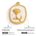 Golden stainless steel oval pendant with embossed white rose and crystal detail - White Rose (PJ91241)