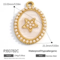 Vintage oval stainless steel pendant featuring gold finish and white pearl star inlay - Stainless Steel Pearl Star Style (PJ93782C)