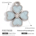 Pendentif trèfle bleu pailleté en acier inoxydable doré 18k avec petit cristal - Trèfle Base Bleue Argent (PJ93780SB)