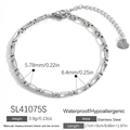 Bracelet chaîne en acier inoxydable argenté avec maillons rectangulaires et fermoir - Style d'Étiquette Coeur Argent (SL41075S)