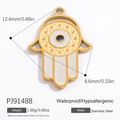 18k gold plated Hamsa hand pendant with white enamel and blue evil eye detail - White Enamel Evil Eye Hamsa Hand (PJ91488)