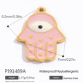 Pink Hamsa Hand pendant in 18k gold plated stainless steel with evil eye enamel detail - Pink Enamel Hamsa Hand (PJ91489A)