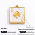 Ace of Spades 18k gold plated stainless steel square enamel pendant charm - Ace of Spades Enamel Style (PJ91398)