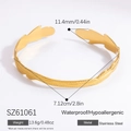 Polished 18k gold plated stainless steel open bangle with leaf texture and waterproof finish - Leaf Texture (SZ61061)