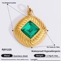 Square gold stainless steel pendant featuring a green gemstone and spiral sunburst texture - Green Gemstone Square Style (PJ91225)