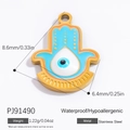 18k gold plated stainless steel Hamsa hand pendant with blue enamel evil eye - Blue Enamel Hollow Hamsa Hand (PJ91490)