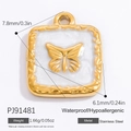 Quadratischer Schmetterlingsanhänger aus Edelstahl mit weißer Marmor-Einlage und 18k Gold - Weiße Quadratische Schmetterling (PJ91481)