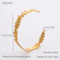 Golden feather leaf pattern stainless steel open cuff bracelet for a vintage look - Vein Texture (SZ61043)