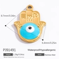 Gold Hamsa Hand pendant with blue Evil Eye inlay made of waterproof stainless steel - Gold Hollow Evil Eye Hamsa Hand (PJ91491)