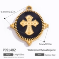 18k vergoldeter Edelstahl Kreuzanhänger mit schwarzer Emaille für DIY Schmuck - Schwarzes Rundes Kreuz (PJ91482)