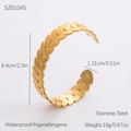 Gold stainless steel wheat pattern cuff bracelet with 6.4cm diameter for women - Wheat Ear Texture (SZ61045)