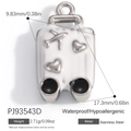 Stainless steel suitcase charm with white enamel plane and heart relief for DIY jewelry - Stainless Steel Airplane Suitcase Style (PJ93543D)