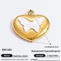 Gold stainless steel heart pendant with butterfly cutout waterproof and hypoallergenic - Butterfly Hollow Heart Style (PJ91245)