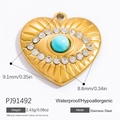 18k gold plated heart evil eye pendant in stainless steel with blue bead and zircons - Heart Evil Eye With Sunburst Zirconia (PJ91492)